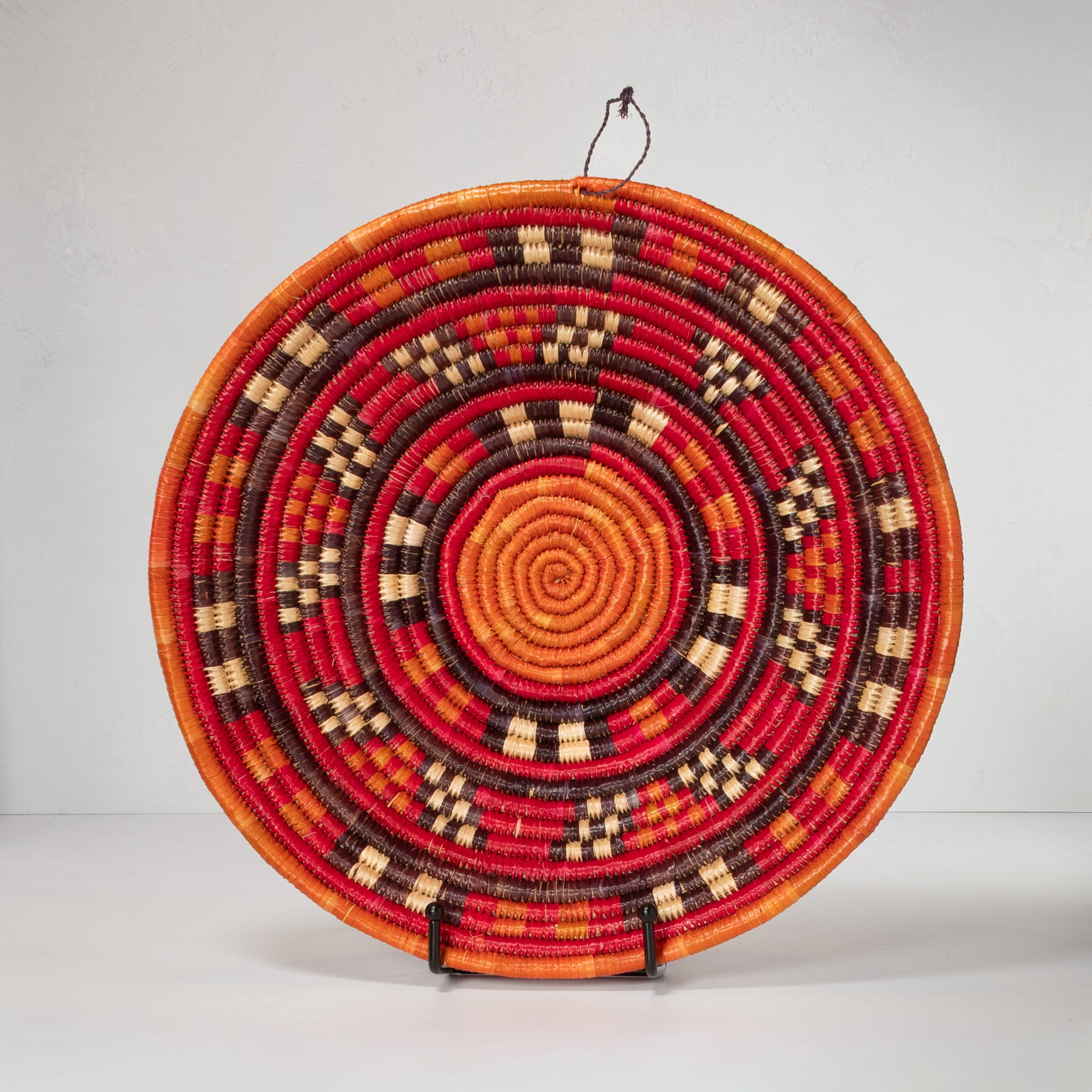 Handwoven Wall Basket - Orange, Magenta & Brown
