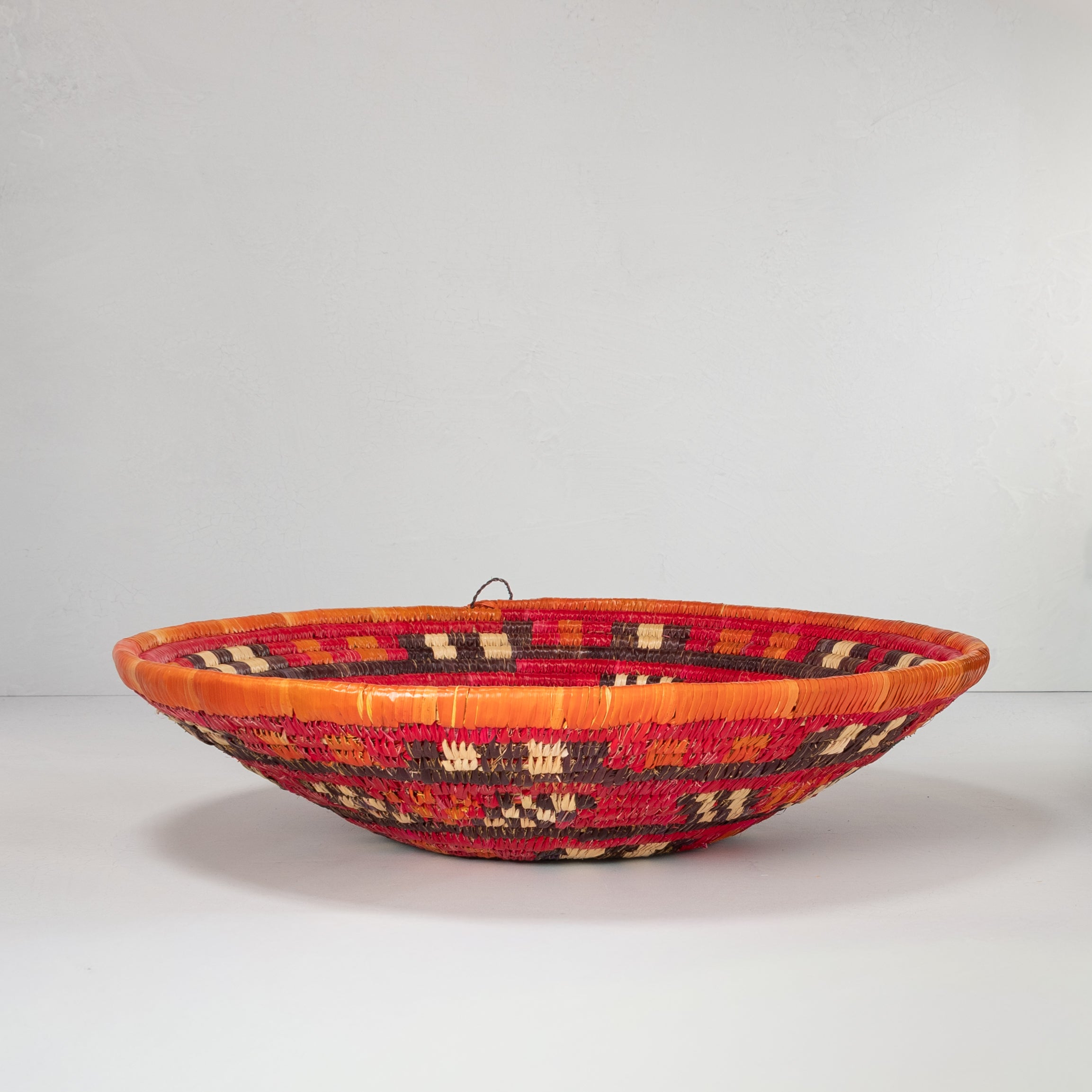 Handwoven Wall Basket - Orange, Magenta & Brown