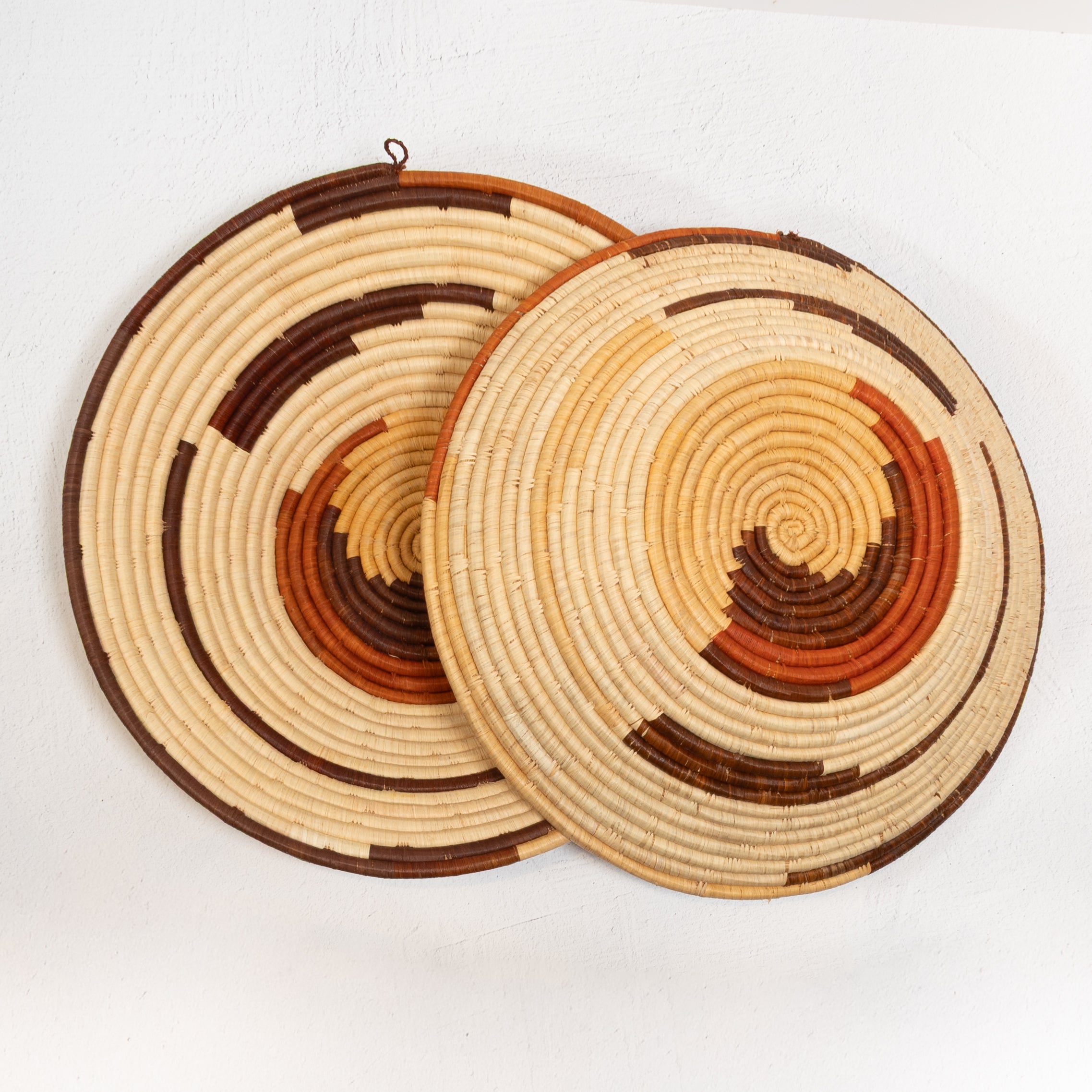 Handwoven Wall Basket - Natural & Brown Spiral