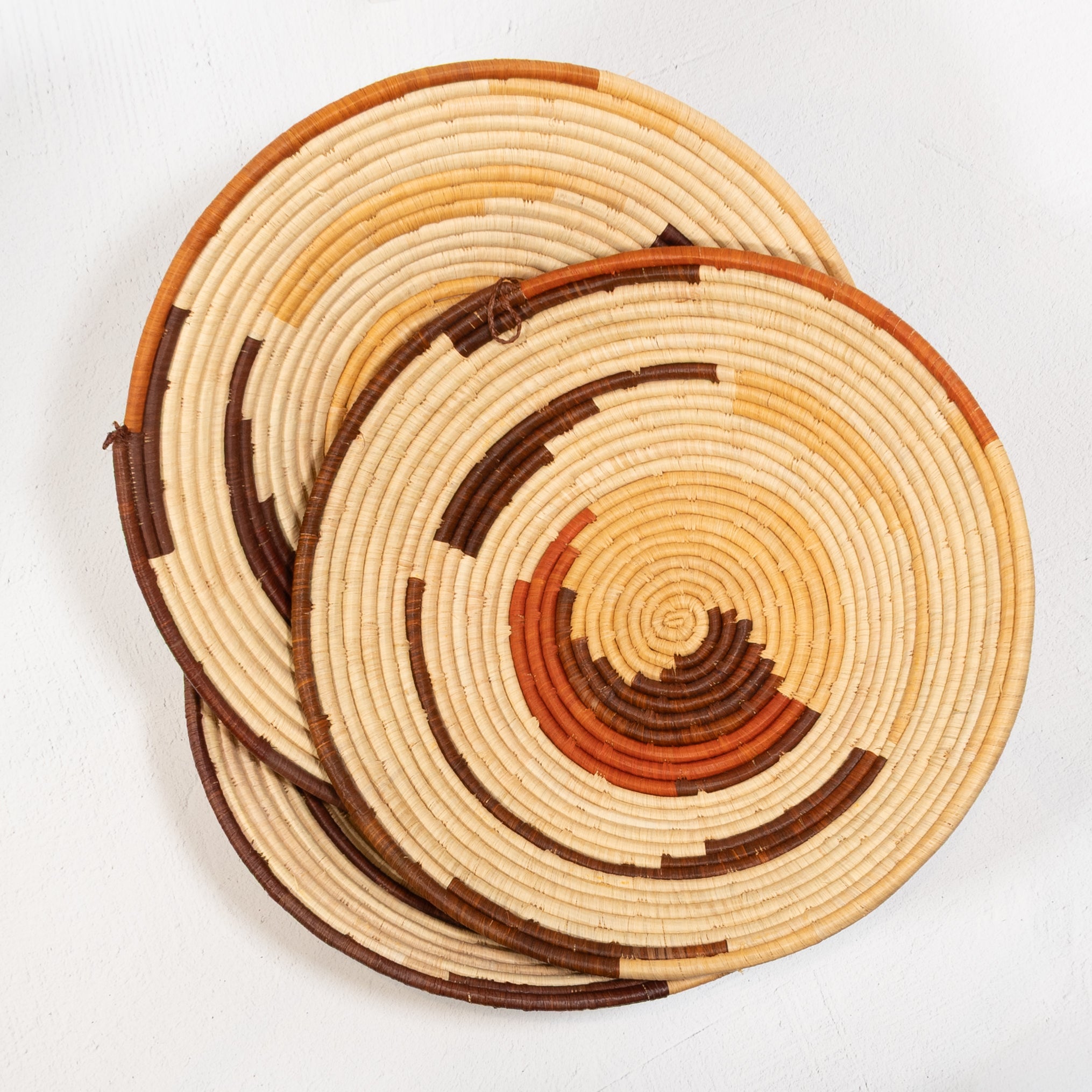 Handwoven Wall Basket - Natural & Brown Spiral