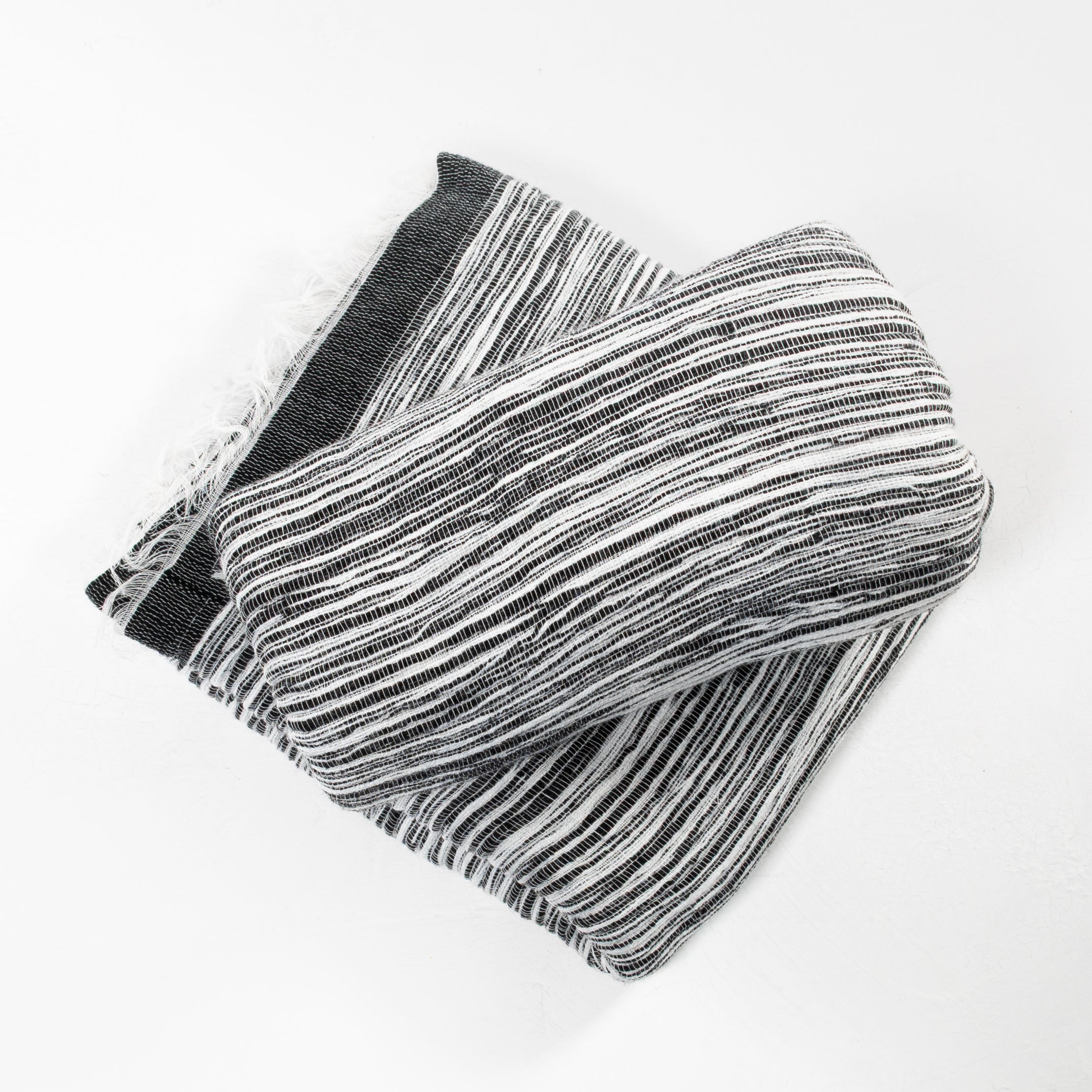Handwoven 100% Cotton Scarf – Black & Ivory