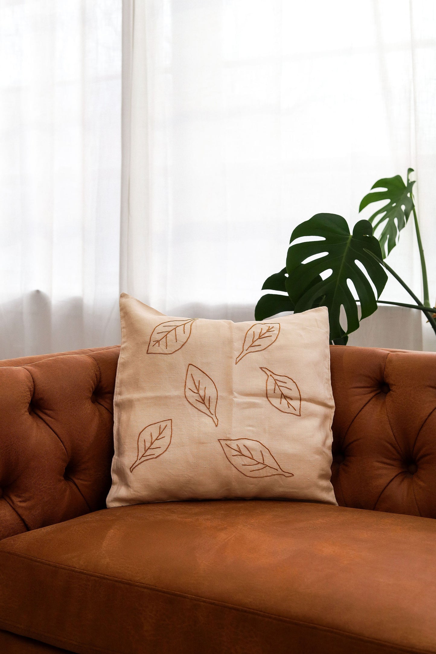 Embroidered Brown Leaf Pillowcase