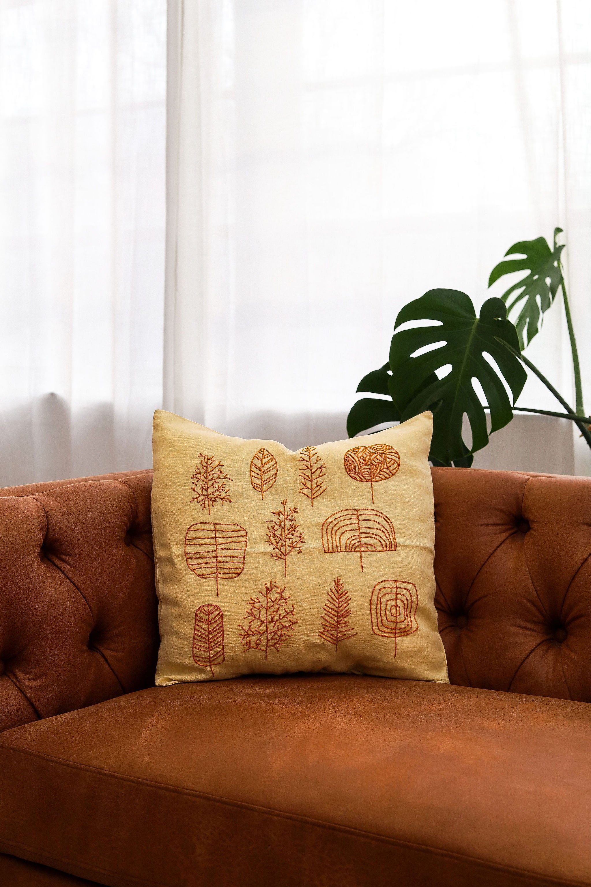 Embroidered Mixed Amber Leaf Pillow Cover